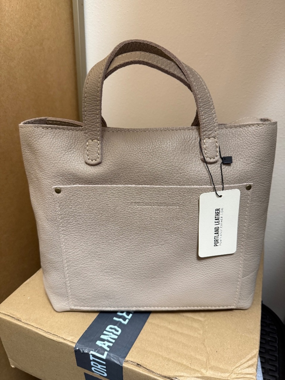 NWT Portland Leather Goods PLG Medium Zipper Crossbody Tote in Oatmilk